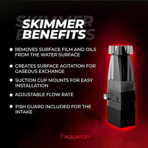 Aquatop Aquarium Surface Skimmer for Tanks Up to 100 Gallons – 65 GPH Flow Rate – Freshwater & Saltwater Compatible