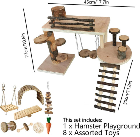 Generic Set, Wooden Hamster Playground & Activity Hamster Climbing Toy, with Platform, Bridge, and Ladders for Small