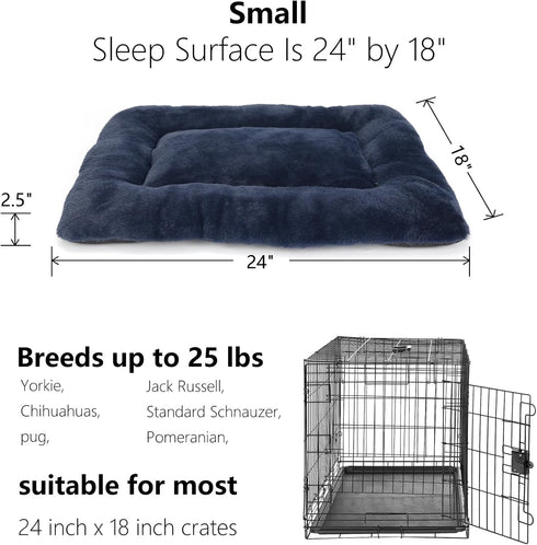 Small Dog Crate Pad, 24 Inch Dark Blue Washable Fluffy Mat for 24 Inch Dog Cage, Indoor and Outdoor Use