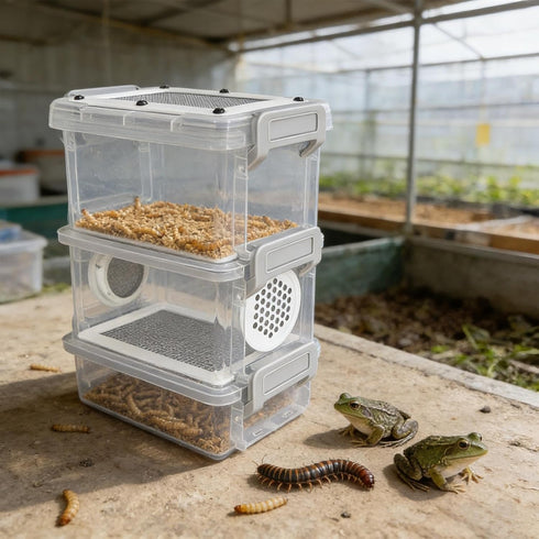 Genrico Flour Breeding Kit | Stable Multi-Layer Container with Breathable Filter, Silk Watching | for Reptiles