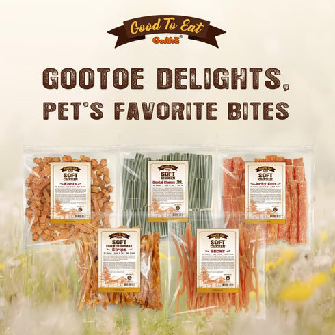 1 lb (Pack 3) Gootoe Soft Dog Treats, Chicken Jerky - Dog Training Treats; High-Protein, Gluten-Free, Soft Jerky