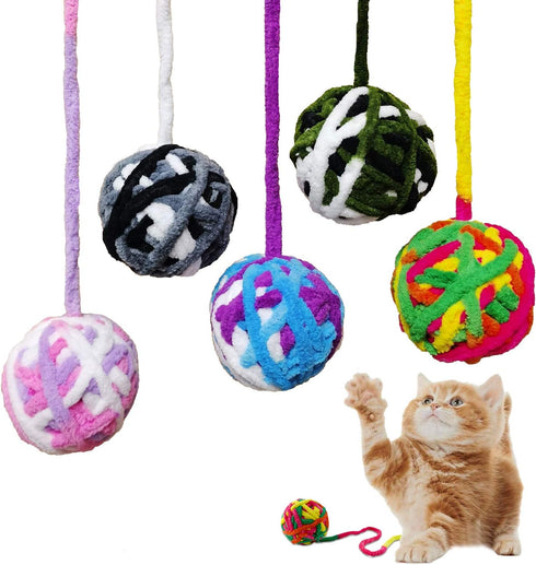 MAIYU Cat Balls - 5 PCS Colorful Yarn Balls with Built-in Bell, Interactive Kitten Toys