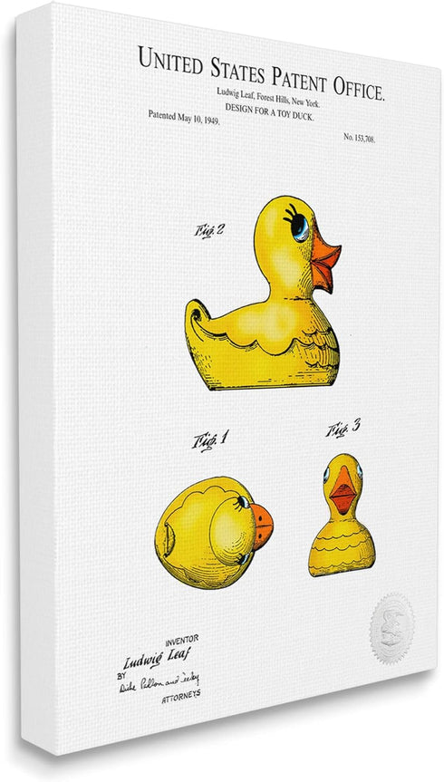 Stupell Industries Toy Rubber Duck Yellow Patent Design by Karl Hronek