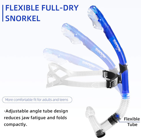 Seago Swim Snorkel for Lap Swimming, Dry Top Front Snorkel Gear for Adult Youth, Comfy Head Pads, Food-Grade Silicone
