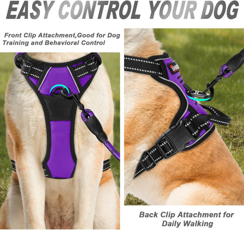 BARKBAY No Pull Dog Harness, Front Clip Heavy Duty Reflective Easy Control Handle for Large Dogs (Purple, S)
