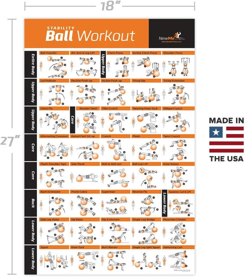 NewMe Fitness Workout Posters for Home Gym - Full Body Exercise Posters for Core, Abs, Legs, Glutes & Upper Body