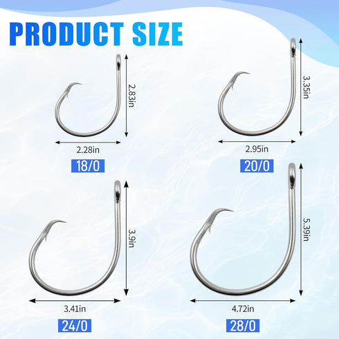 18/0-28/0 Giant Fishing Hooks Tuna Circle Hooks Stainless Steel Big Game Saltwater Fishing Hooks Extra Strong Short
