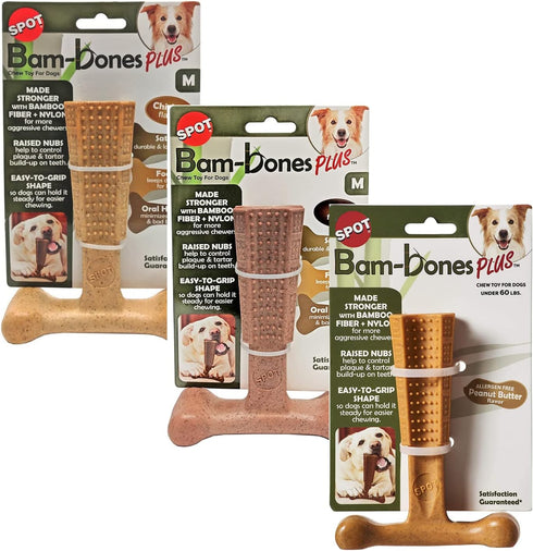 SPOT by Ethical Products 4 in Bambone Plus Easy Grip Dog Chew Bundle - Medium (3 Pack) for Dental Health