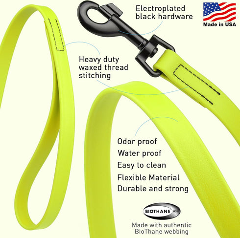 Dogline Biothane Waterproof Dog Leash, Strong Coated Nylon Webbing, 4 or 6 ft Lead for Small or Large Dogs