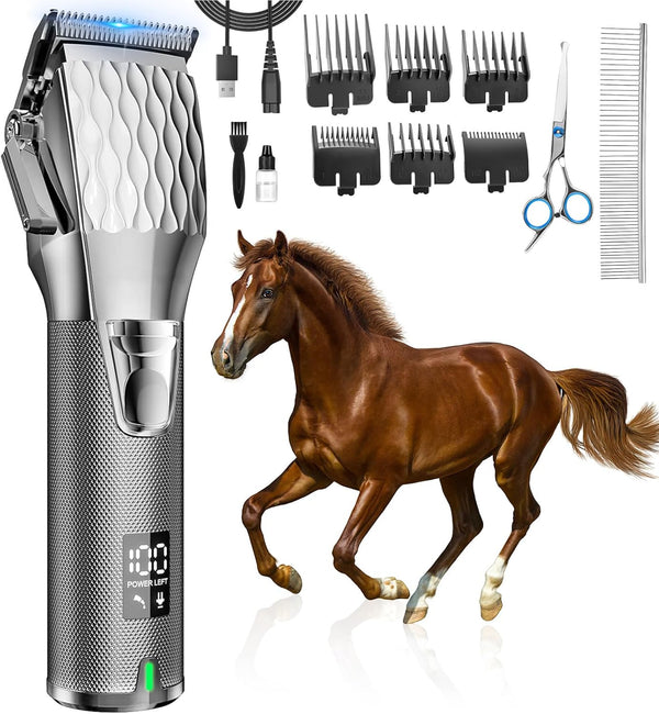 Rechargeable Horses Clippers, Cordless Pet Hair Trimmer Shaver with 6 Guide Guards,