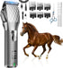 Rechargeable Horses Clippers, Cordless Pet Hair Trimmer Shaver with 6 Guide Guards,