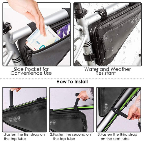 WOTOW Bike Frame Storage Bag, Water Resistant Reflective Triangle Bag with Two Side Pockets for Mountain Road Bike