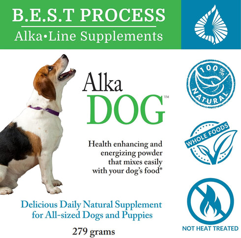 Alka•Dog Nutrient Rich Superfood Powder for Dogs, Best Process Alkaline with Probiotics, Trace Minerals, Enzymes &