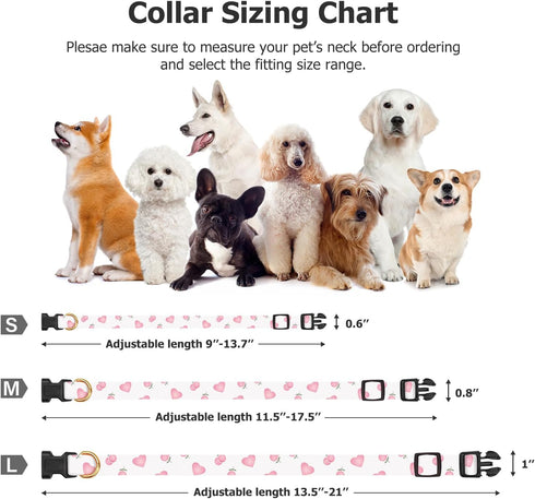 Cotton Handmade Dog Collar, Cute White & Pink Love Heart Patterns with Pendant for Small Medium Large Dogs