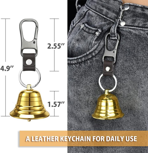 NedFoss 2" Loud Bear Bell with Whistle Set, Solid Brass Bear Bells for Hiking, Emergency Whistle, Carabiner