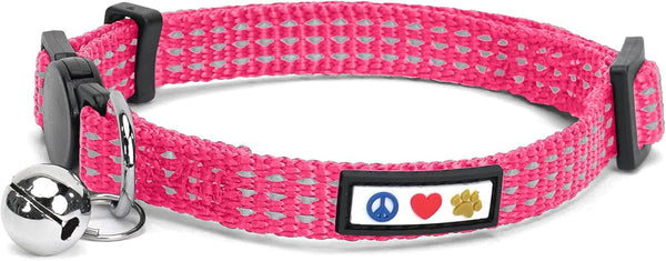 Pawtitas Reflective Cat Collar with Safety Buckle, Removable Bell, Pink, One Size