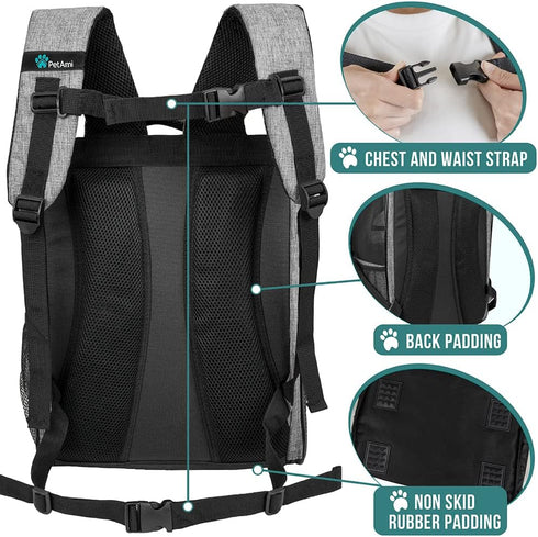 PetAmi Dog Backpack Carrier for Small Large Cats, Airline Approved, Ventilated Hiking Bag, Up to 18lbs, Grey