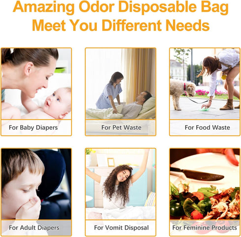 SS-220) Odor Sealing Disposable Bags for Pet Waste, Diapers, Ostomy bags or Sanitary Product Leak Proof Odor Blocking