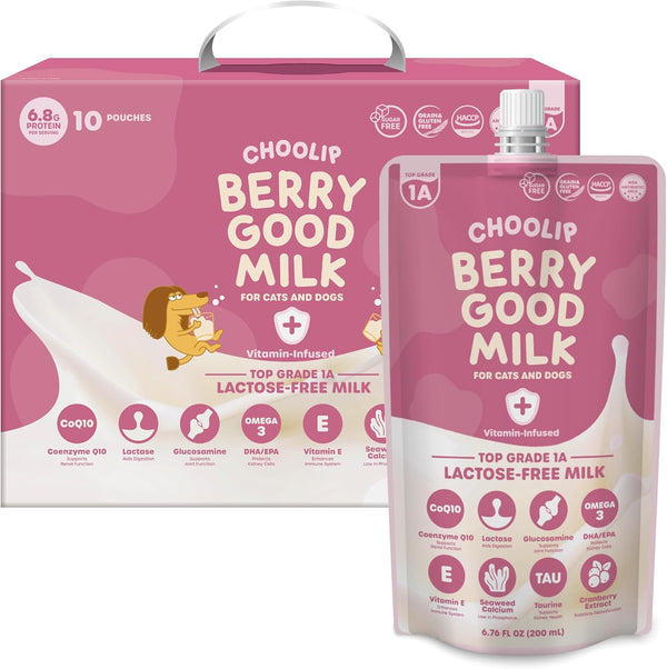 Choolip Berry Good Milk for Cats & Dogs 10-Pack Lactose-Free Pet Milk,