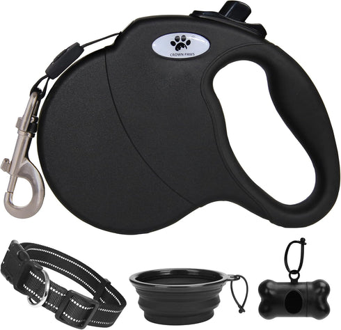 16 ft Retractable Dog Leash for Large Dogs up to 110 lbs; Tangle-Free Nylon Tape, Black