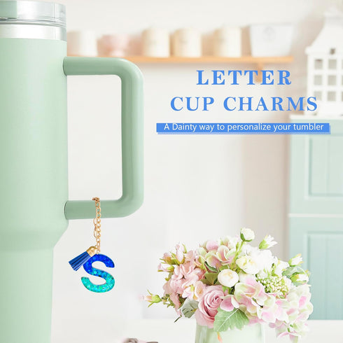 Letter Charm Accessories for Stanley Cup, Cute Initial Keychain Handle Charm for Women Tumbler
