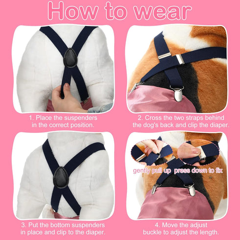 4 4 Sanwuta Pieces Dog Diaper Suspenders Male Female Adjustable Pet Diaper Keeper Suspender for Dog Skirt Dress Pet