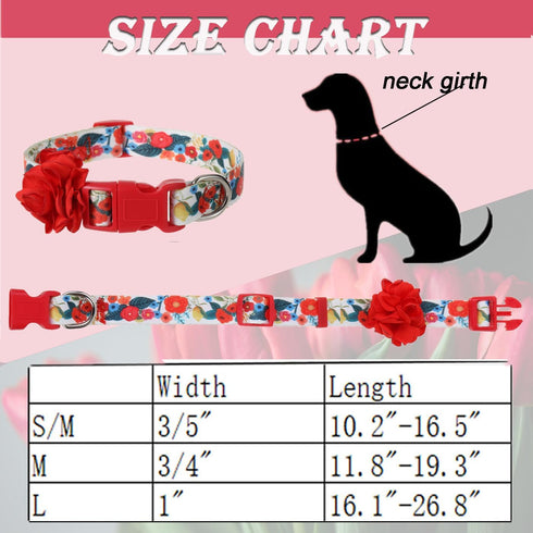 Floral Dog Collar for Large Dogs, Designer Girl Dog Collar with Flower Bow, Quick Release Wedding Collar