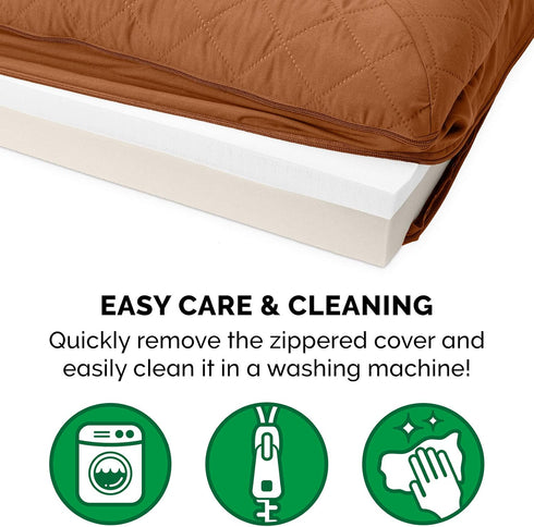 Furhaven Memory Foam Dog Bed for Medium/Small Dogs with Removable Bolsters & Washable Cover, Quilted Sofa, Toasted