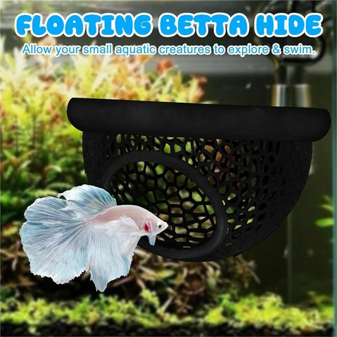 Bingche 6pcs 3-in-1 Hammock Floating Betta Hide Shrimp Cave Aquarium Decor Feeding Ring & Resting Spot for(Pink)