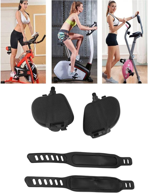 (1/2in Exercise Pedals, Anti Slip Strip Pattern for Stationary Bikes - Portable with Adjustable Strap Thread)