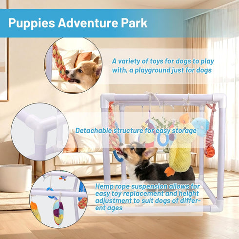 9 BABORUI Puppy Play Gym, Indoor Hanging Activity with Toys, Puppy Toys to Keep Them Busy, Adjustable Playground