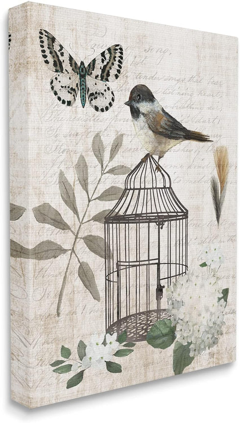 Stupell Industries Botanical Bird Cage Vintage Words Butterfly Motif Canvas Wall Art by Nan