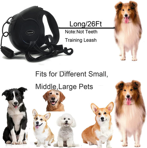 Heavy Duty Retractable Dog Leash, 26ft for Small Medium Large Dogs, Up to 110lbs, Black