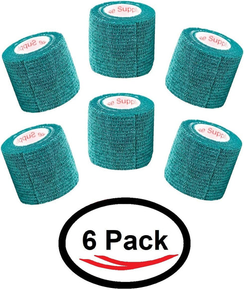 2 Inch Vet Wrap Tape Bulk, Hunter Green, Pack of 6, Self Adhesive Flex Bandage for Pets