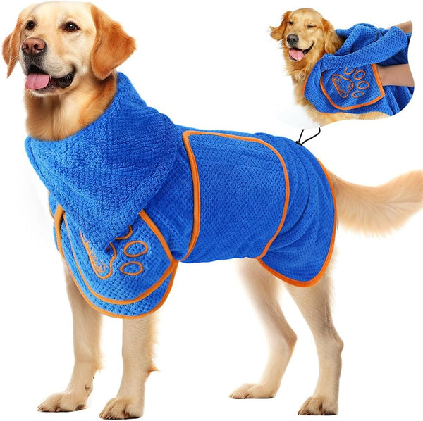 SlowTon Dog Bathrobe Drying Coat Super Absorbent Microfiber Towel Wrap with Adjustable