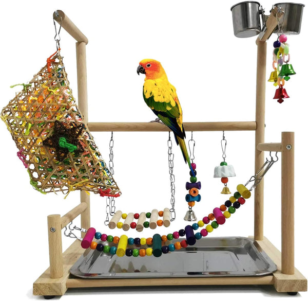 kathson Parrot Playstand Bird Playground Conures Play Stand Wood Perch Gym Playpen