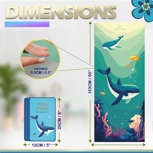 Kids Yoga Mat Set for Boys & Girls - Doll, Unicorn, Mermaid, Panda, Dinosaur, UnderWater - Non-Toxic, 60 x 24 Inches