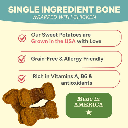 8 oz Gaines Family Farmstead Chicken Wrapped Sweet Potato Dog Bones - Bag, Natural, Grain-Free Dog Treats for All Ages