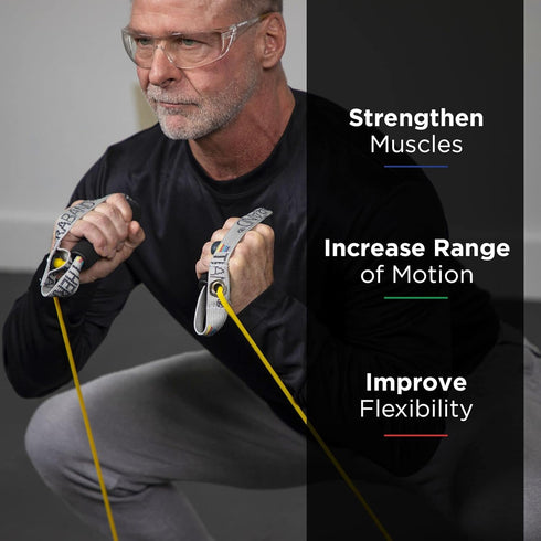 THERABAND Professional Latex Resistance Tubing with Handles For Full Body Exercise, Physical Therapy, Lower Pilates, At-Home Workouts, and Rehab, Soft Handles, 48 Inch, Yellow, Thin, Beginner Level 2