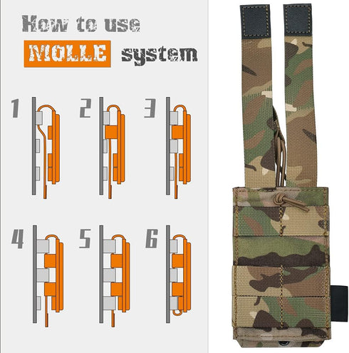 KRYDEX Tactical MOLLE Open-Top 5.56mm Mag Pouch, Single/Double/Triple with MOLLE Strap for M4 M16