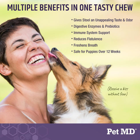 Pet MD Stool Eating Deterrent - 60 ct Chews to Prevent Dog from Eating Poop - Coprophagia Aversion with Enzymes, Herbs