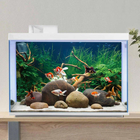 AWERT 48x20 inches Polyester Underwater Grass Plants Aquarium Background, Aquatic Plants Stone River Bed