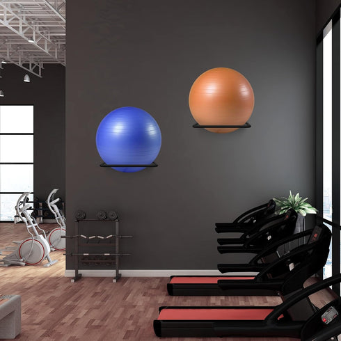 Large Stability Ball Wall Rack - Yoga Ball Storage Rack for Home or Commercial Gym Exercise Ball Organizer (2 Black)