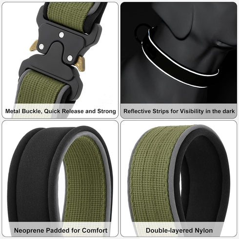 Plutus Pet Tactical Dog Collar, Reflective Adjustable Heavy Duty Collar, Soft Padded for Small Medium Large Dogs
