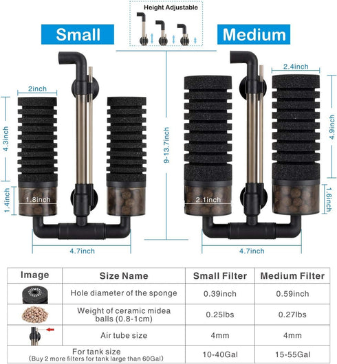 hygger Double Sponge Filter for Fresh and Saltwater Aquariums (Medium)
