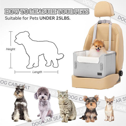 25lbs PETSFIT Dog Booster Car Seat, Waterproof PU Leather Dog Car Seats for Small Dogs with Patent Safe Buckles