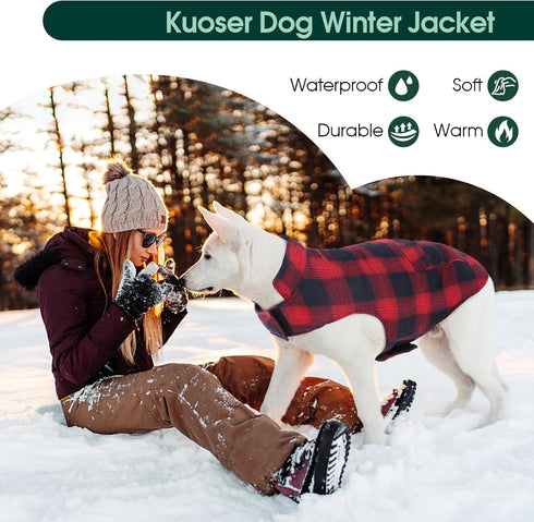 Kuoser Dog Winter Coat, Reversible Jacket, Warm British Style Vest for Small Dogs, Windproof, Red S
