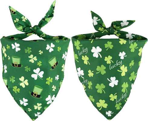 LosFong St. Patrick's Day Dog Bandanas 2 Pack, Reversible Triangle Shamrocks Leprechaun