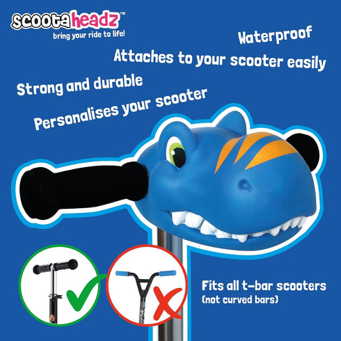 3 Scootaheadz Dinosaur Scooter Accessories - Personalize Your Boys Ride - Dino Scooter Head for Kids - Toys for Boys