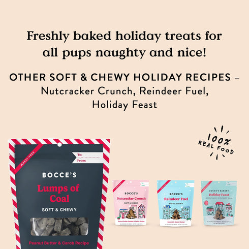 Bocce's Bakery Lumps of Coal Recipe Treats for Dogs, Wheat-Free, All-Natural Soft & Chewy Cookies, 6 oz